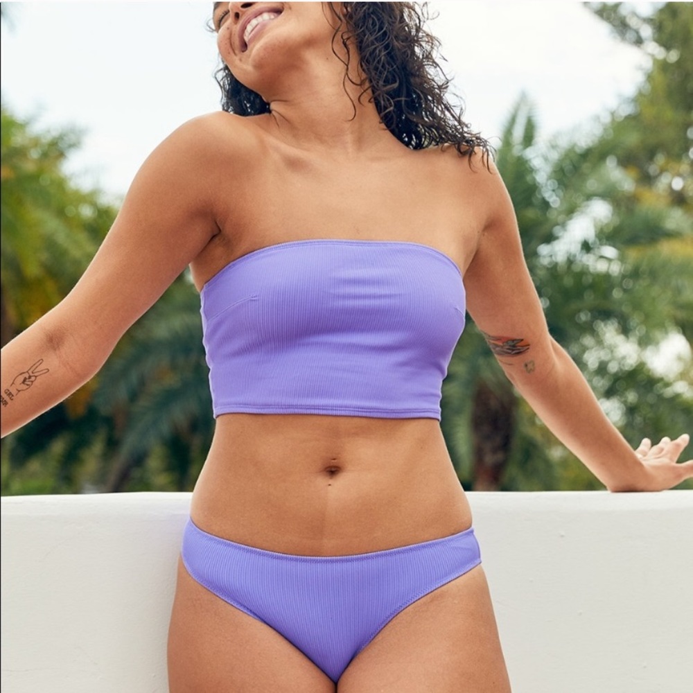 aerie ribbed longline bandeau bikini top purple